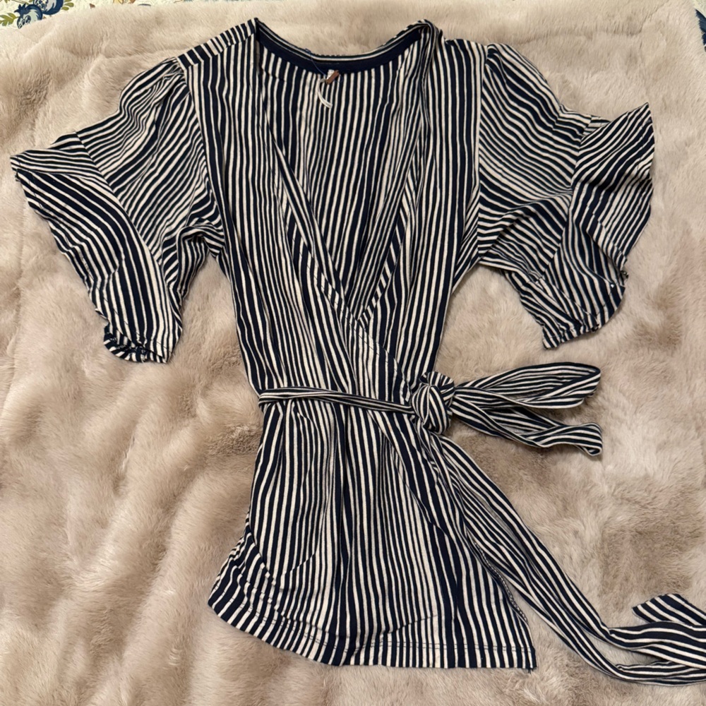 Free People Striped Black and beige blouse
